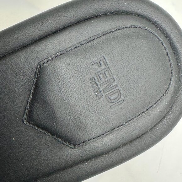 FENDI Baguette Cutout FF Logo Heel Wide Band Slide Mule Sandals Shoes Black - Picture 9 of 16